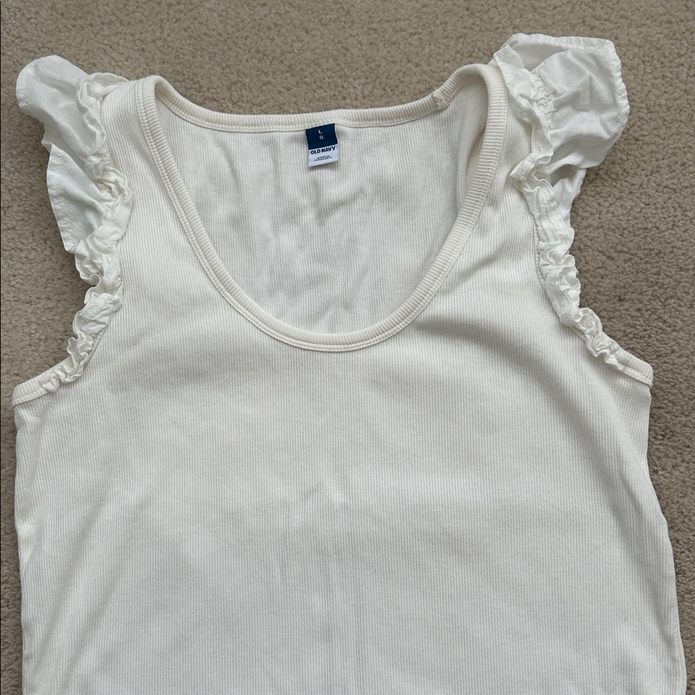 Old Navy Off-White Ruffle Sleeve Ribbed Tank Top - Size L - Picture 3 of 5